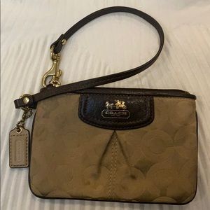 Authentic Tan and Brown Coach Signature Wristlet
